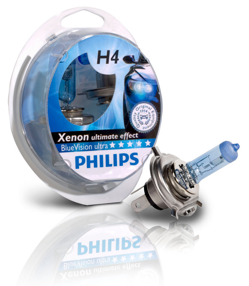 Галогенные автолампы Philips H4 Blue Vision Ultra 4000K (Twin Blister) 
